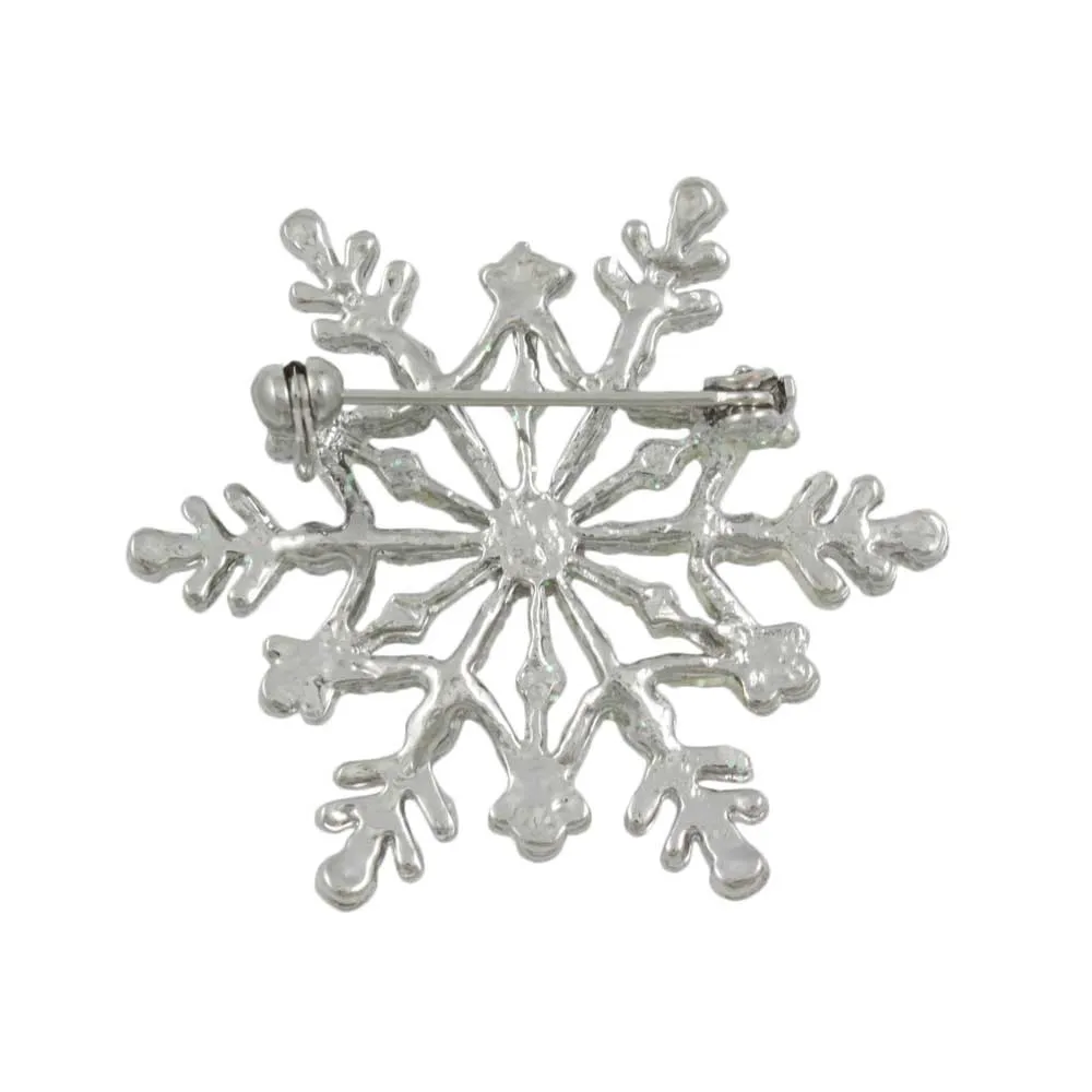 White Glitter Snowflake with Crystal Brooch Pin - XP631